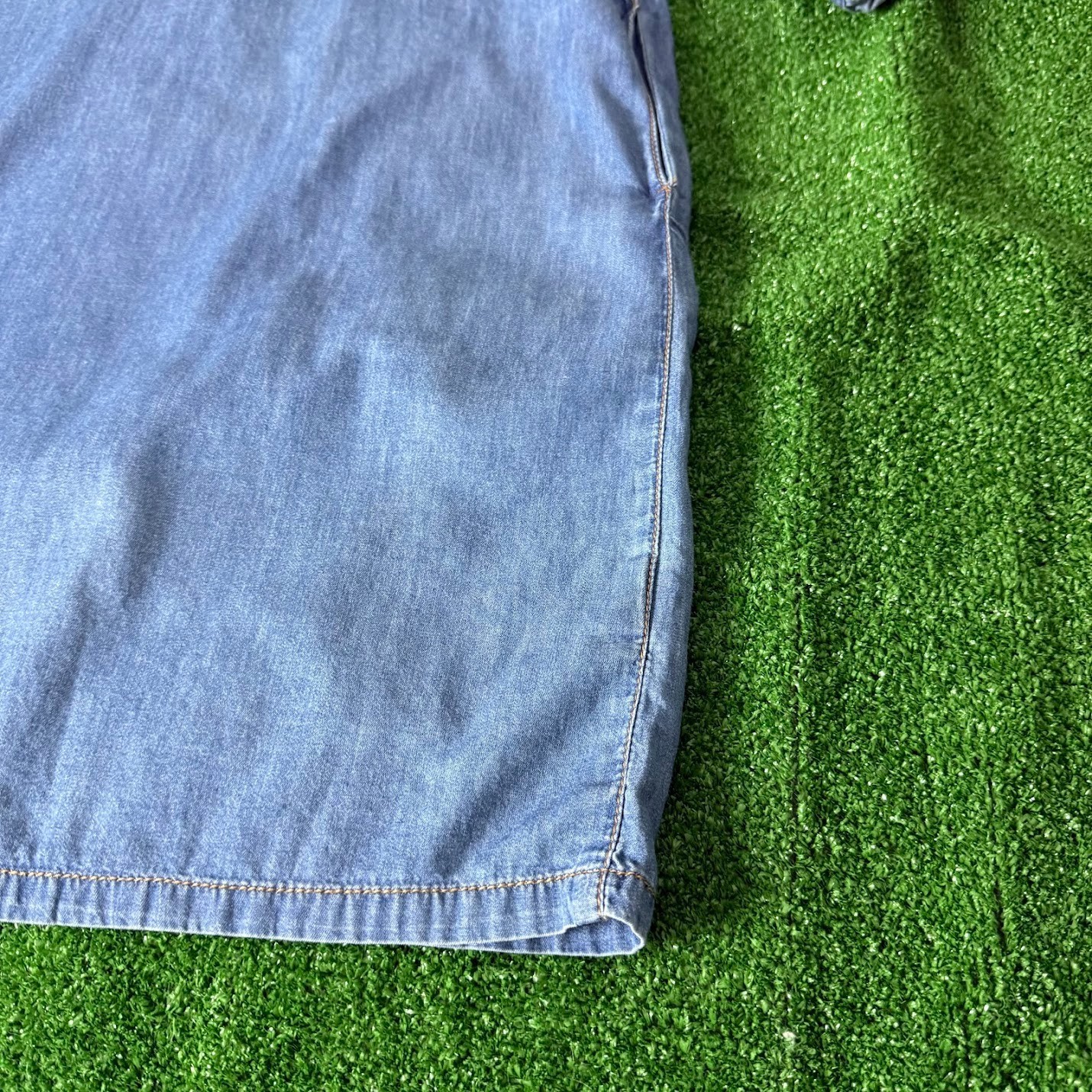 Osborne Chambray Shirt Dress Roll-Tab Sleeve Contrast Cuffs Band Collar Size L