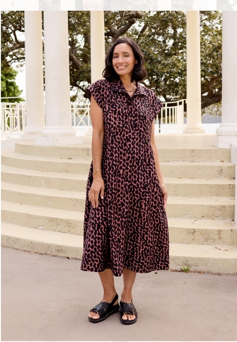 Maye Amelie Leopard Print Midi Shirt Dress XS Effortless Chic Streetwear Casual