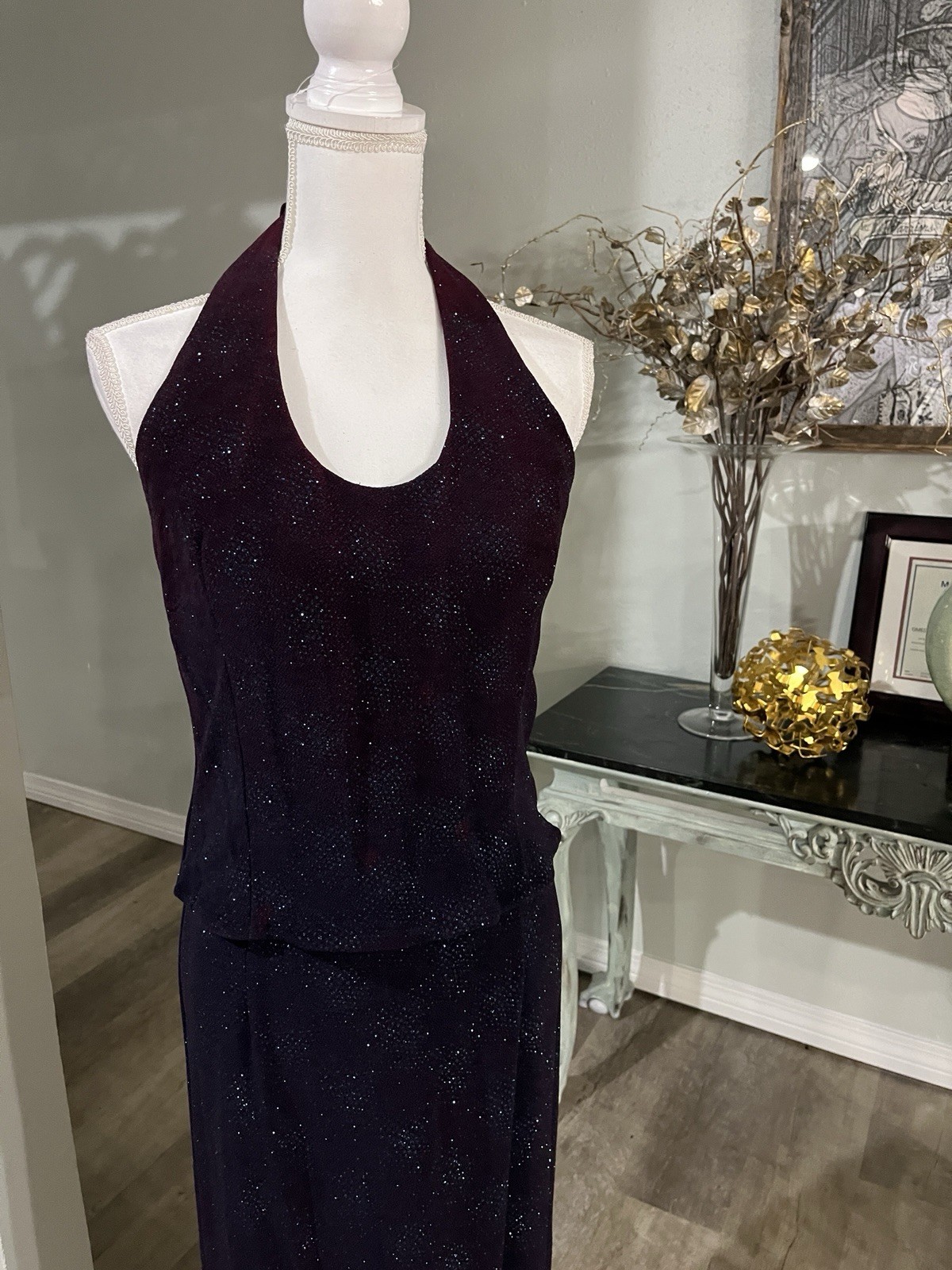 Scott McClintock Millennium 2000 Blue Halter Formal Column Dress Sparkle Sz 14