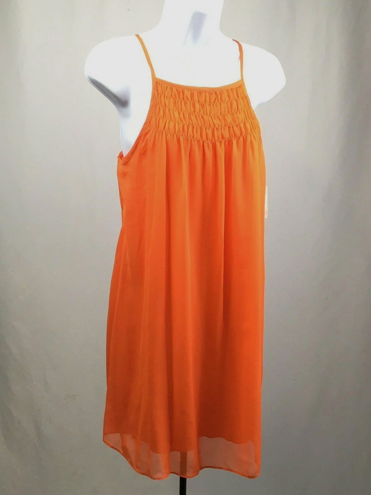 My Michelle Orange Babydoll Dress Size Small NEW Smocked Sheer Lined Sundress