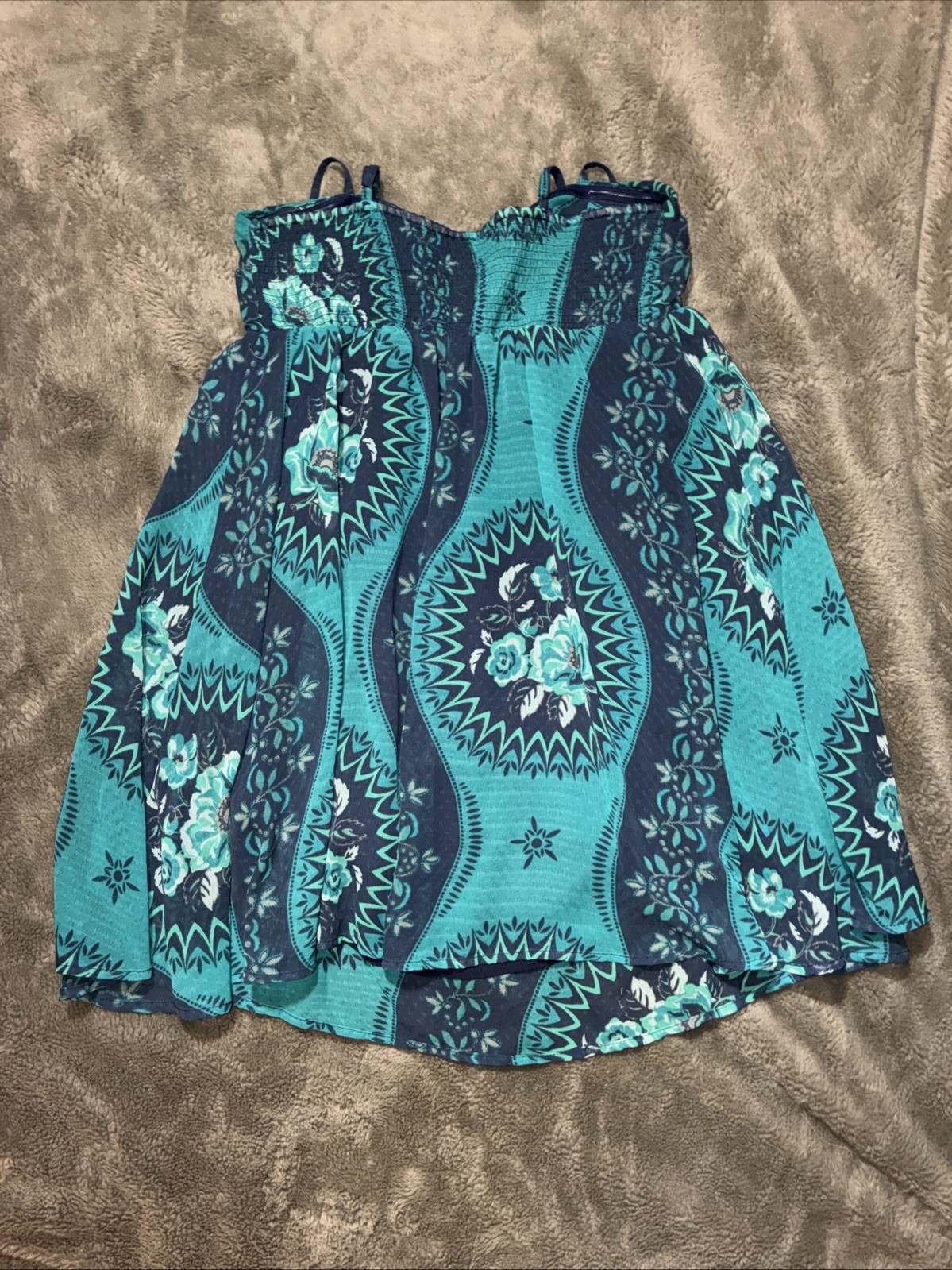 Free People Eternal Spring Mini Dress Floral Navy/Teal Flowy Boho Size XS