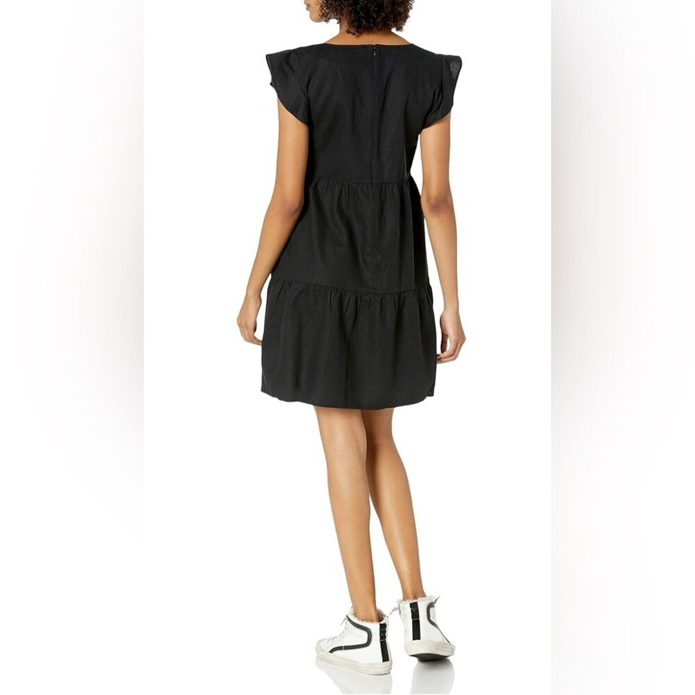 GOODTHREADS Linen Short Dress Black Mini Flutter Sleeve NEW V Neck Women’s Small