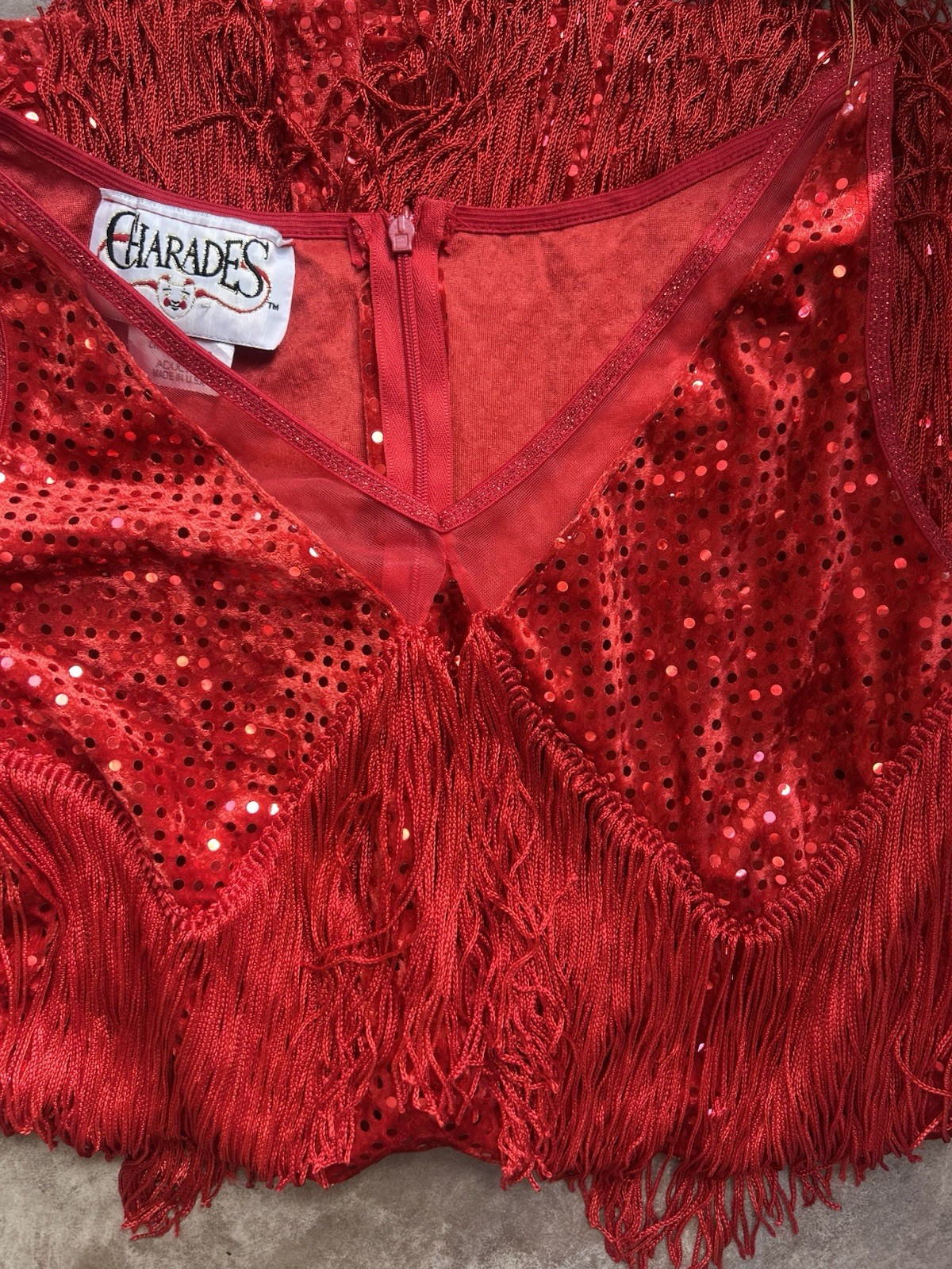 Vtg Charades Chicago red Flapper Sequin Fringe Dress Size Small HTF