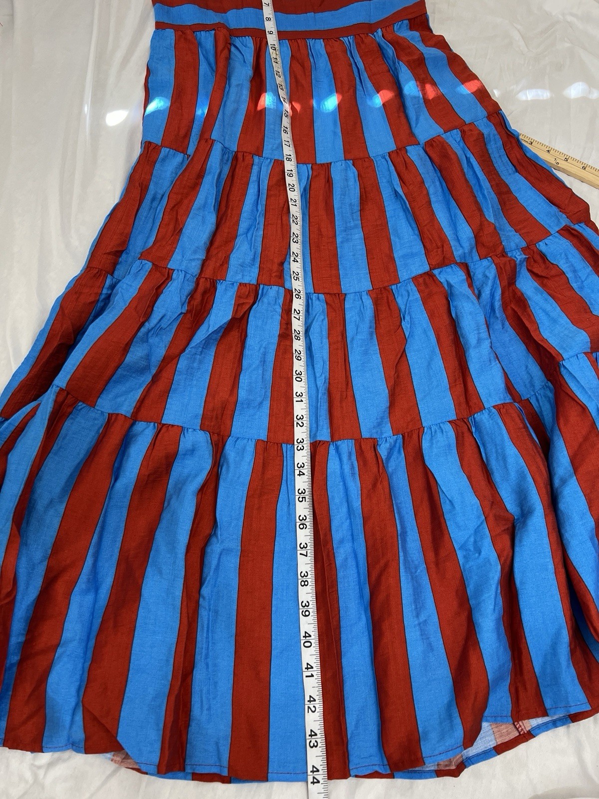 PrettyGarden Striped Tie-Shoulder Maxi Dress In Blue & Red Size Small NWT