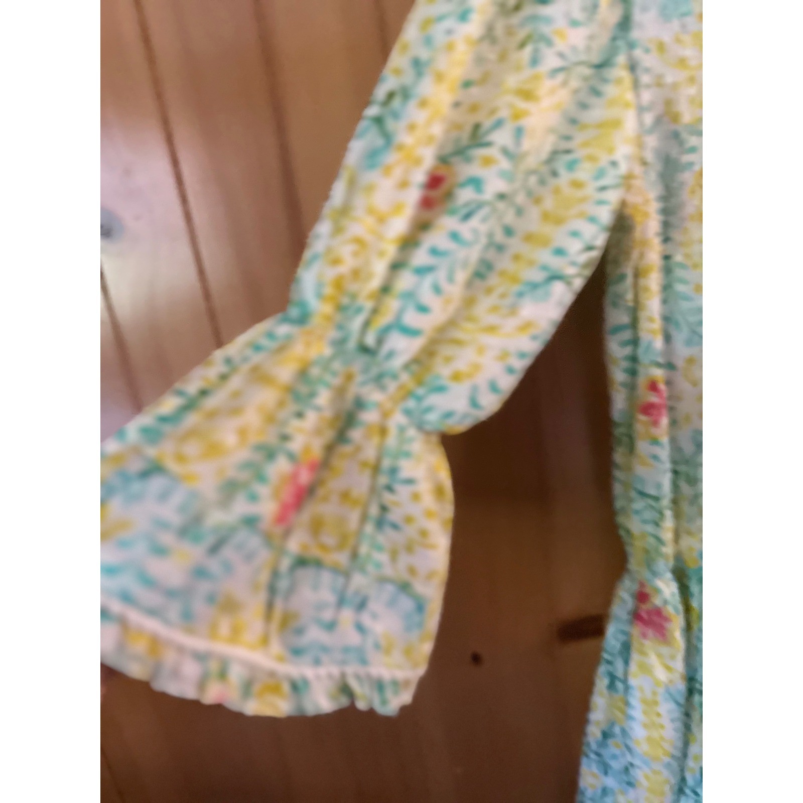 MODAPOSA Cottagecore Floral Block Print Cotton Boho Dress Yellow Teal Pink M