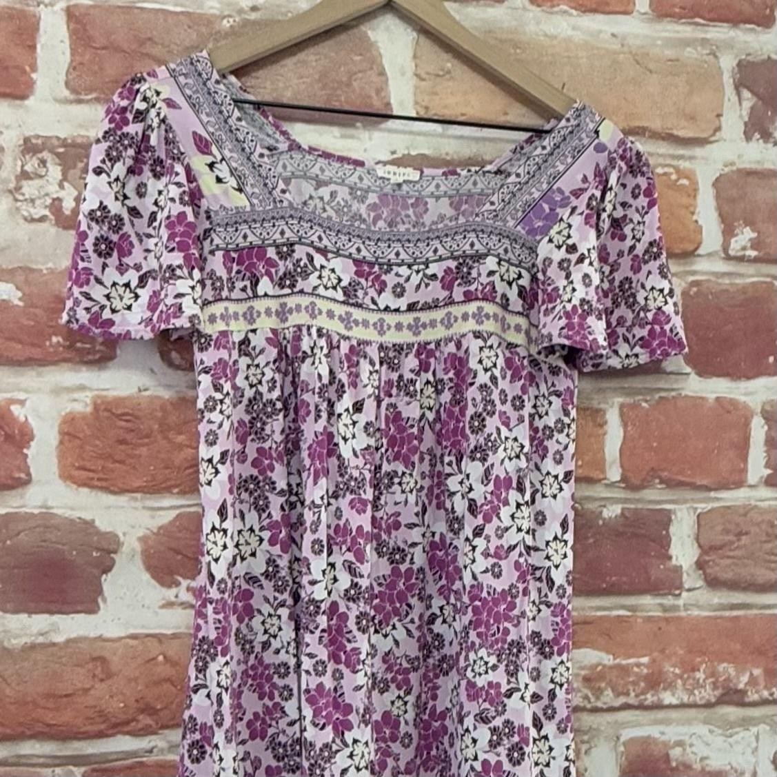 Jodifl Dress Womens Small Purple Multicolor Boho Floral Cottage Casual Sundress