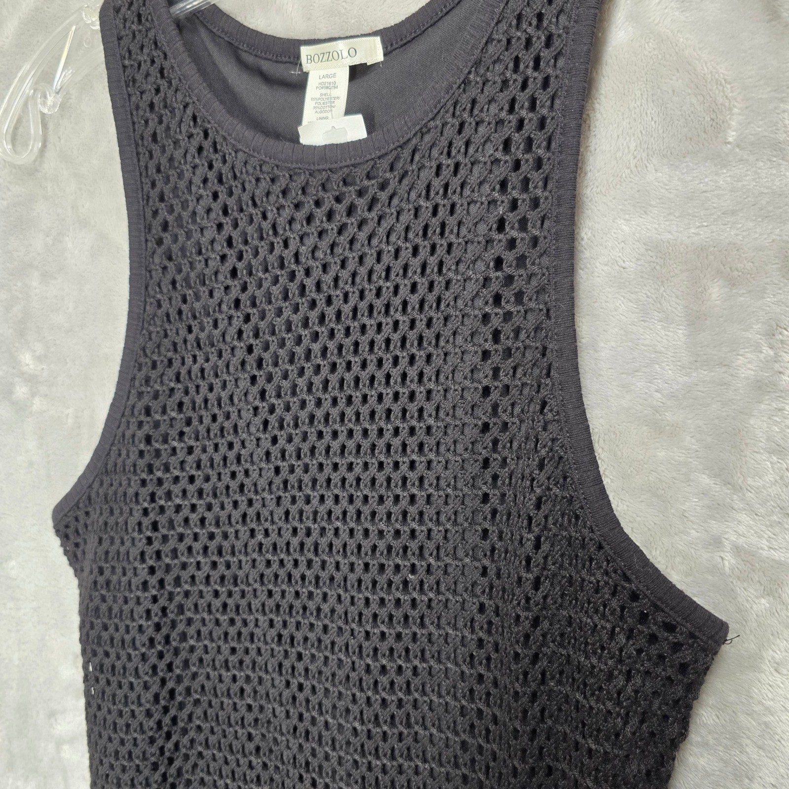 Bozzolo Womens L Black Crochet Mesh Maxi Dress Racerback Fishnet Festival Grunge