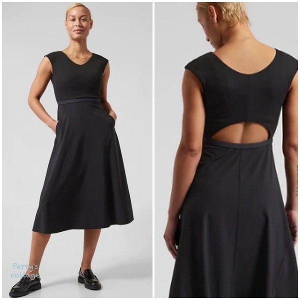 Athleta XSP XS PETITE Ryder Dress Black Pockets Easy Summer Simple open back NEW