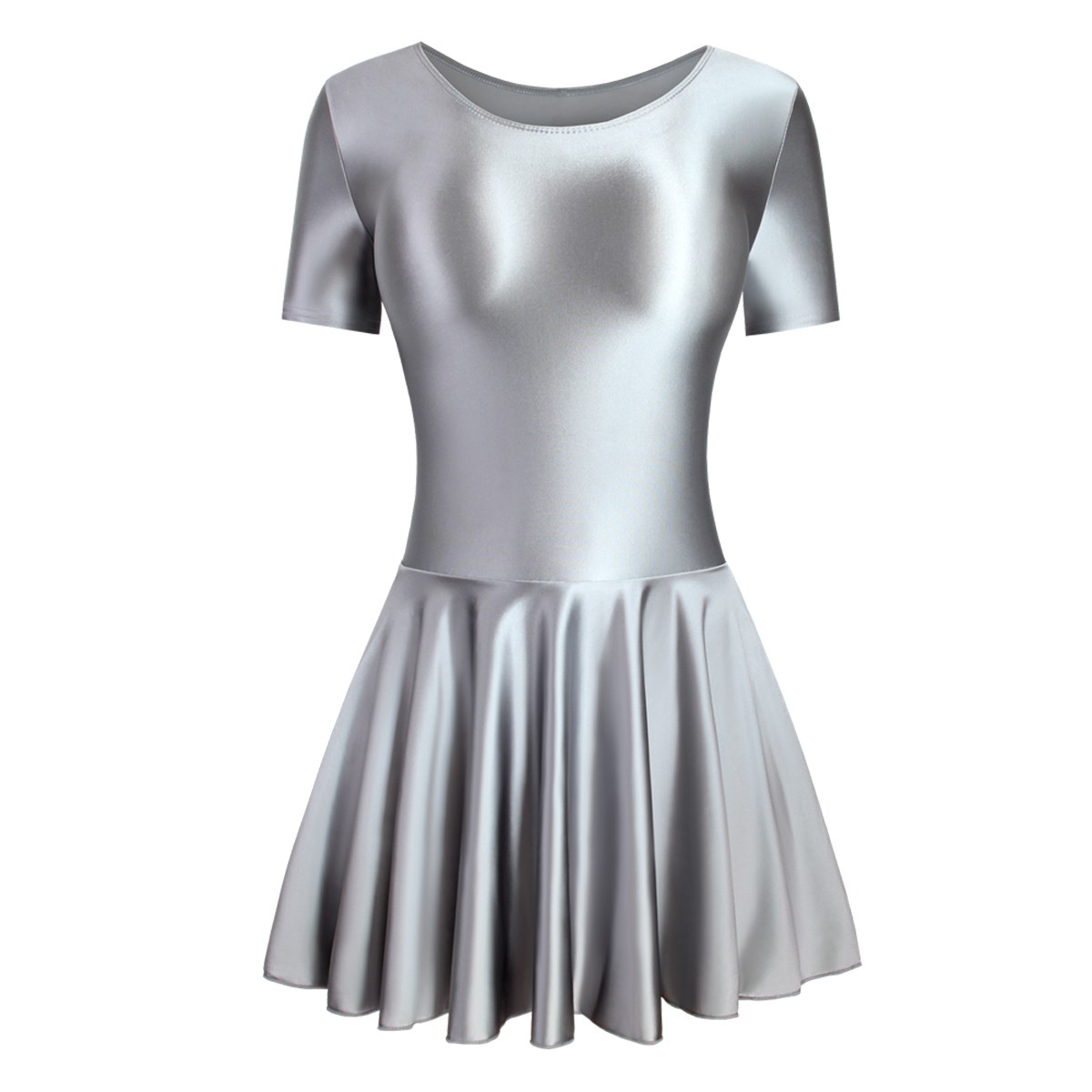 Women Glitter Spandex Elastic Yoga Dance Fitness Dress Shortsleeve Ballet Skirts
