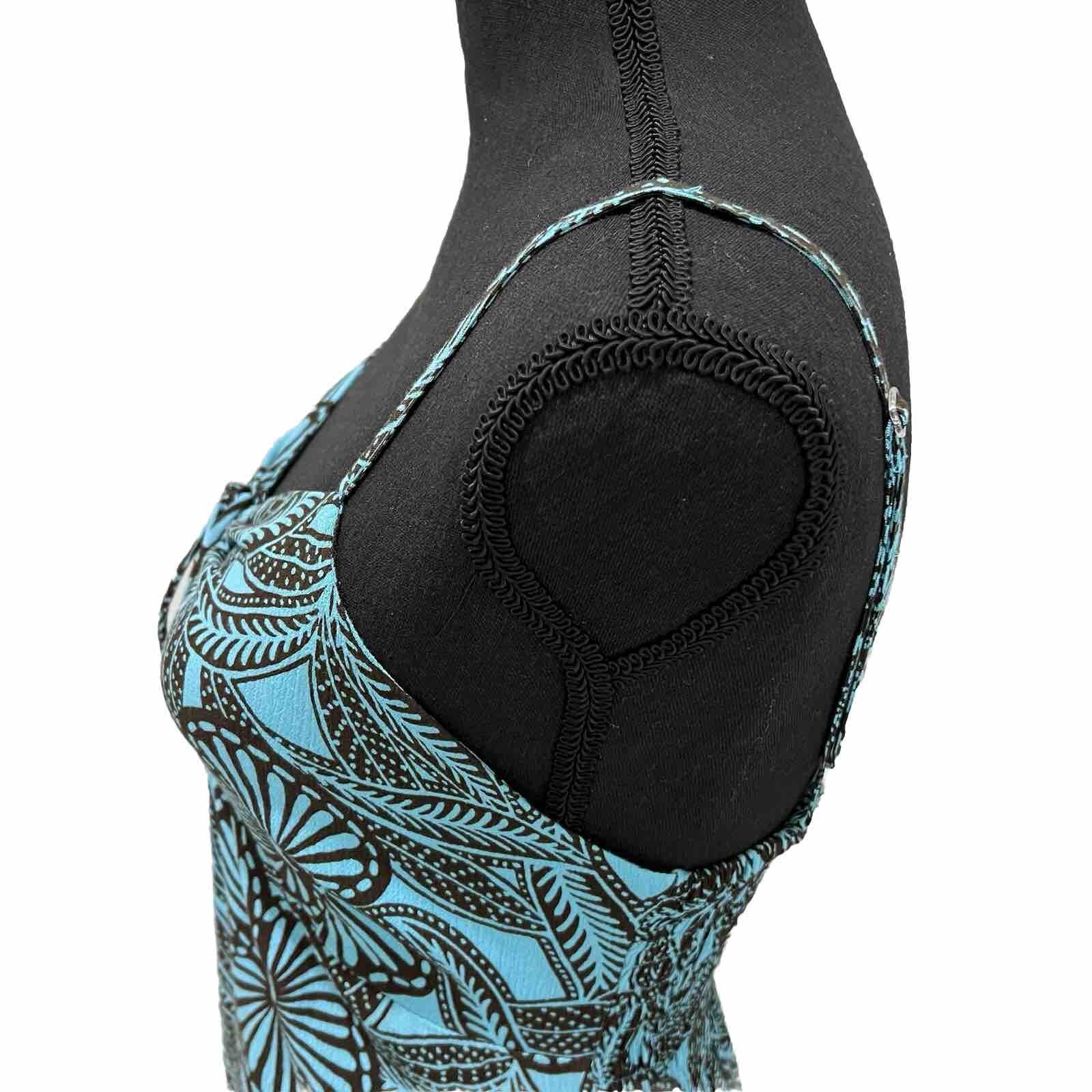 Piramide Clothing Company Handmade Teal & Brown MIDI Dress 100% Rayon Sz M EUC
