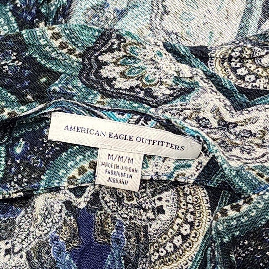 American Eagle High Neck Sleeveless Dress Paisley Print Boho Blue Size Medium