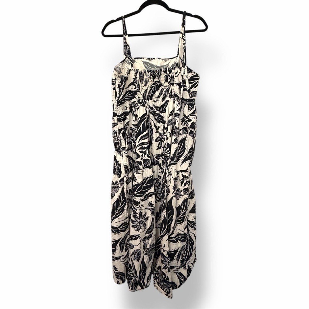 Who What Wear Batik Floral Burch Midi Dress Black & White