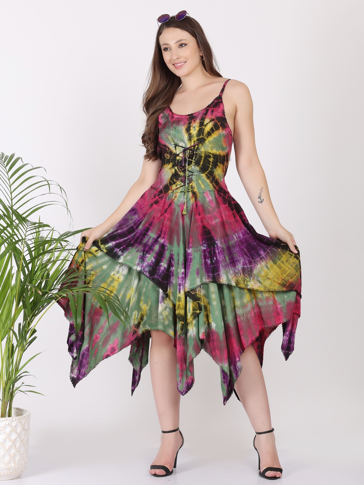 Women’s Casual Tie Dye Spaghetti Strap Pixie Fit & Flare Dress Wholesale Lot Mix
