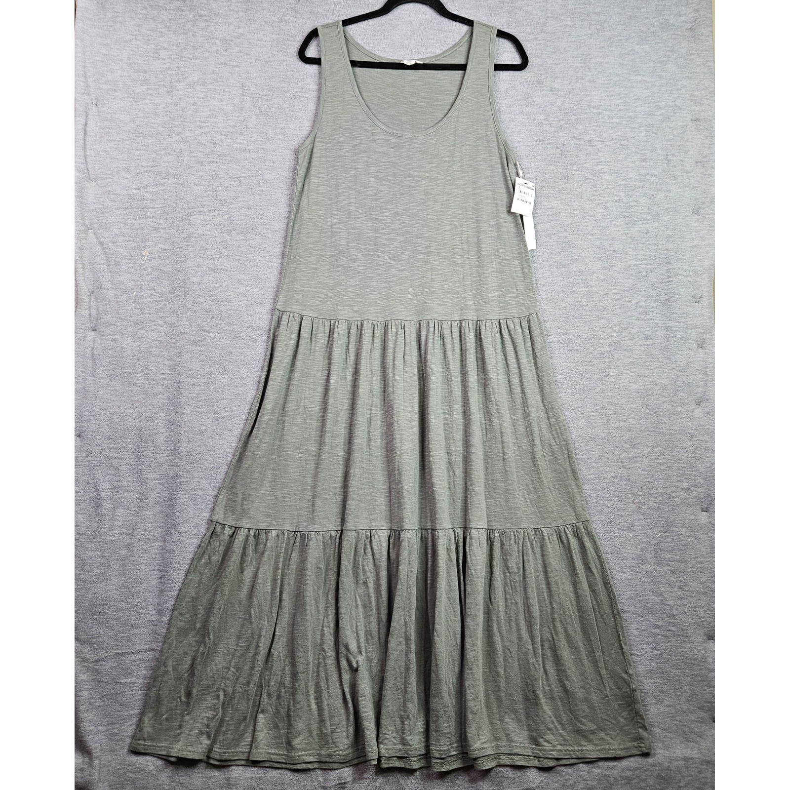 Caslon Nordstrom Green Dune Tiered Maxi Dress Cotton Modal Slub Knit Sz M NEW