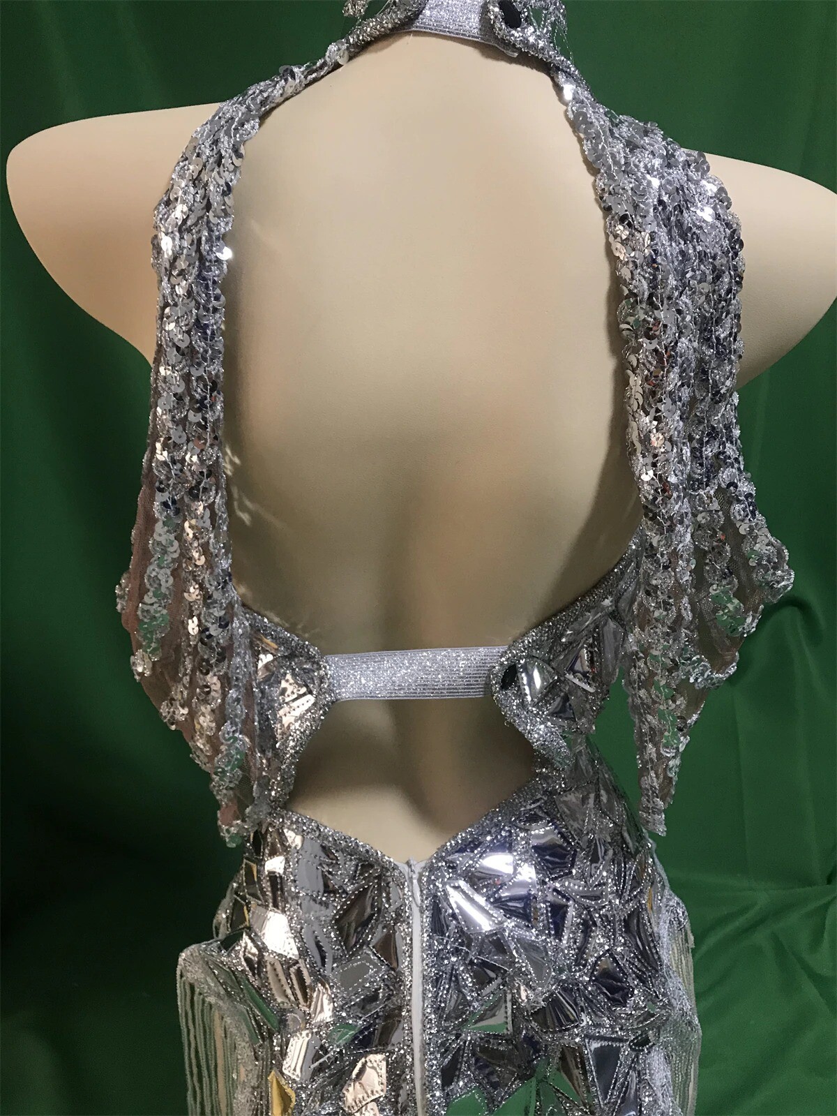 Silver Sequin Tassel Dress Dance Singer Costume Festival Drag Queen Outfit