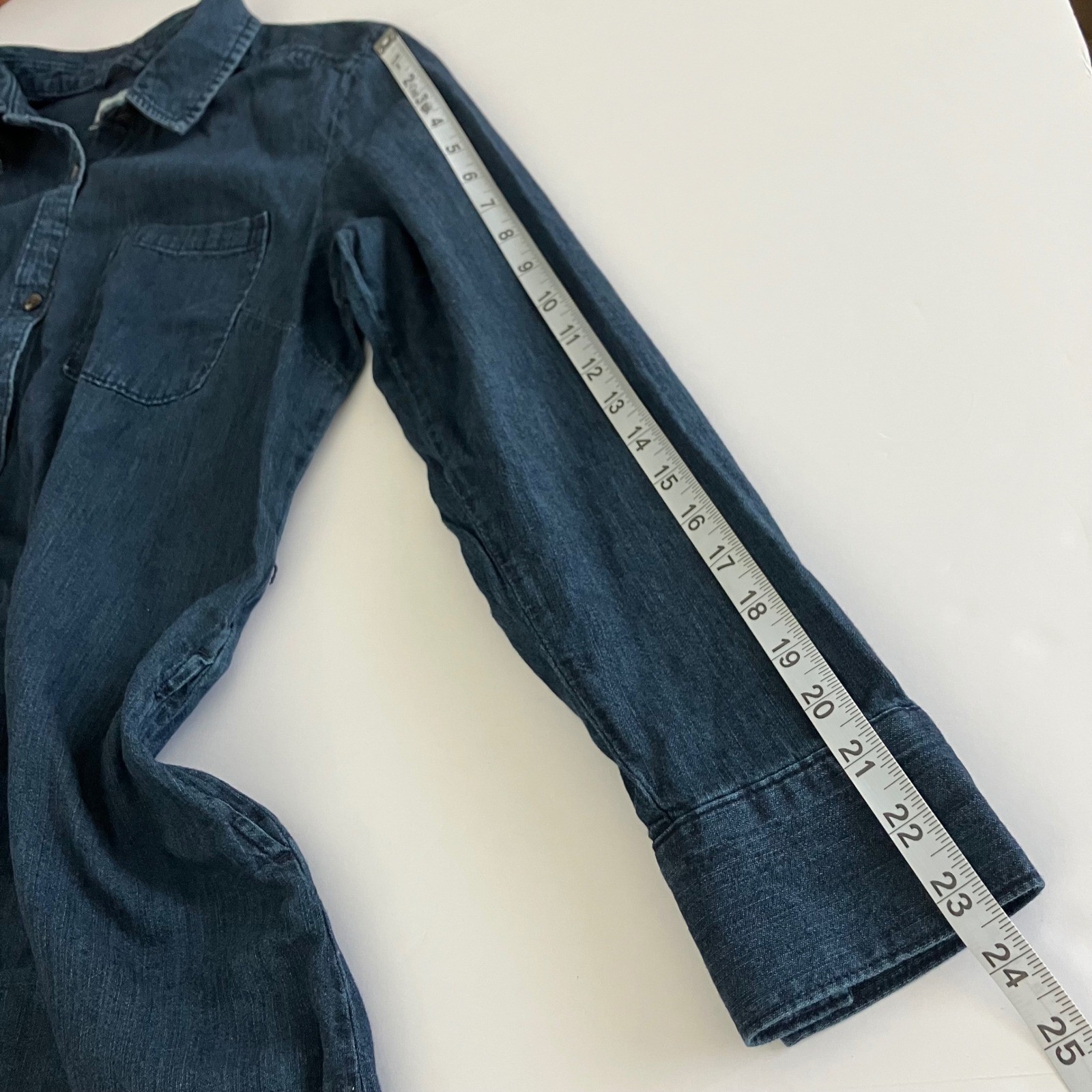 A New Day Womens Preppy Classic Western Dark Wash Denim Shirt Dress Pockets XL