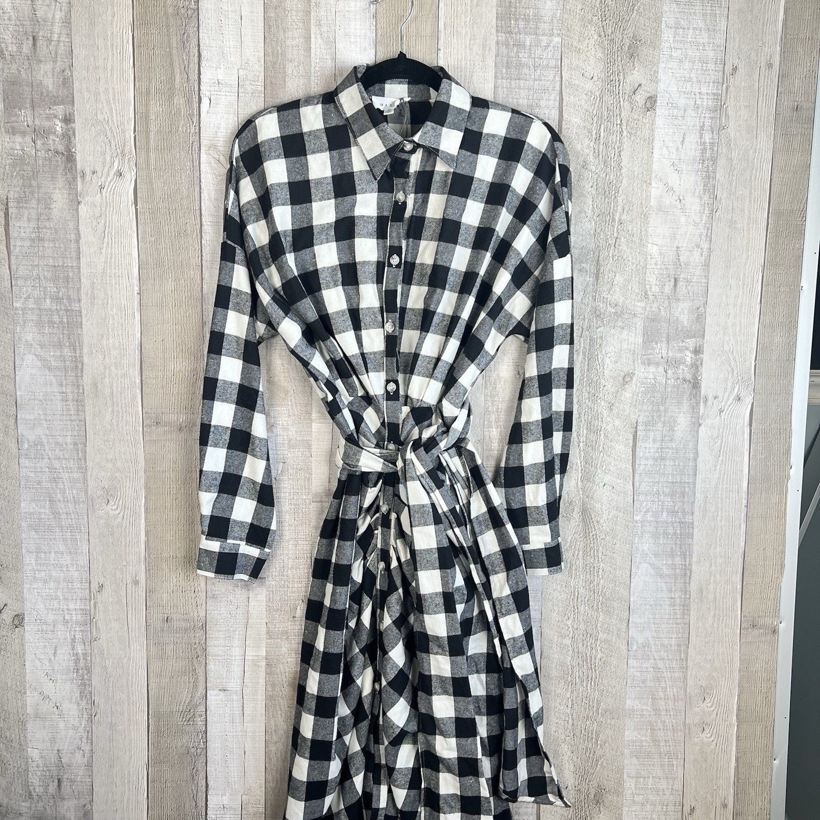 Mable Haeri Flannel Button Down Shirt Midi Dress Women Size Medium Black White