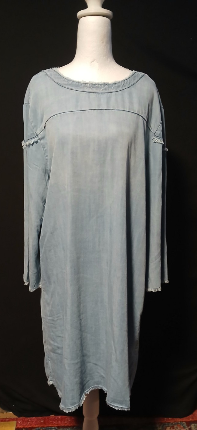 Rush Soft Denim Light Washed Blue Jean Frayed Dress Small