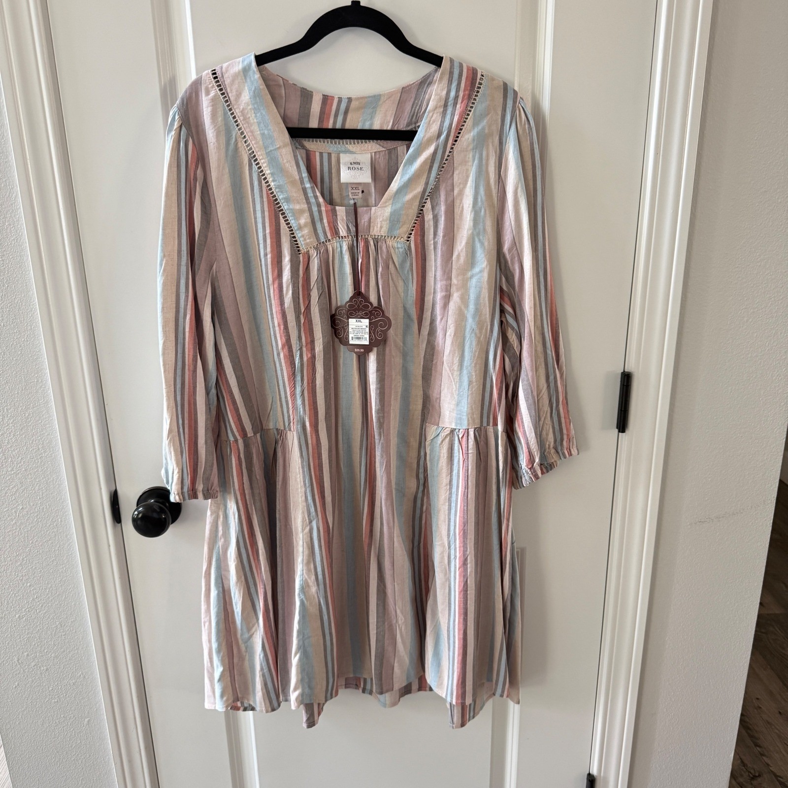 Knox Rose Womens Striped Babydoll Dress Multicolor Boho Lace Trim XXL