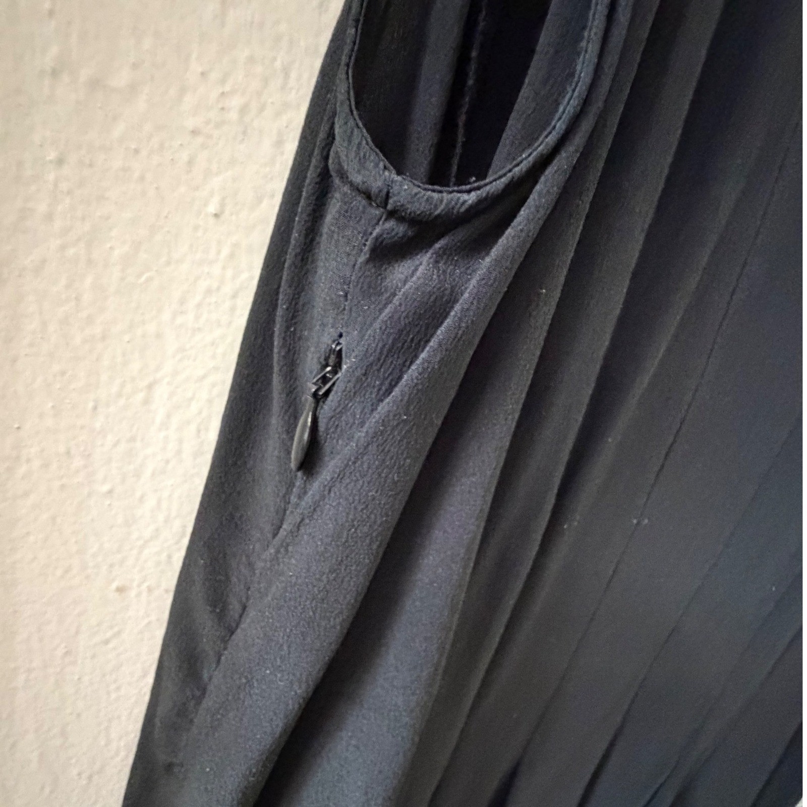 Eileen Fisher Black Silk V-Neck Lantern Dress Minimalist Quiet Luxury Large