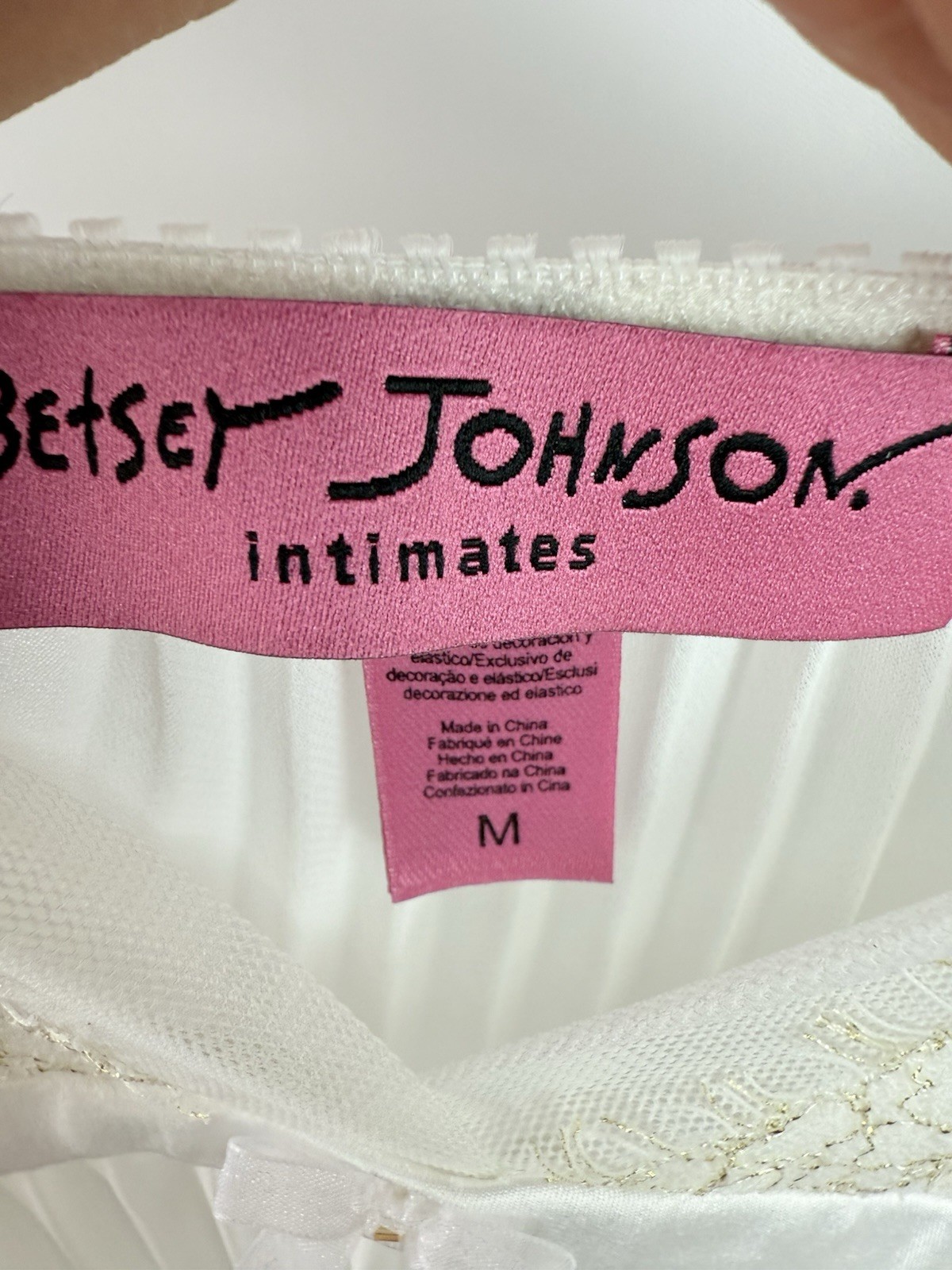 Betsey Johnson Intimates Pink Babydoll Dress Ruffle Trim Green Ribbon Y2K Sz M