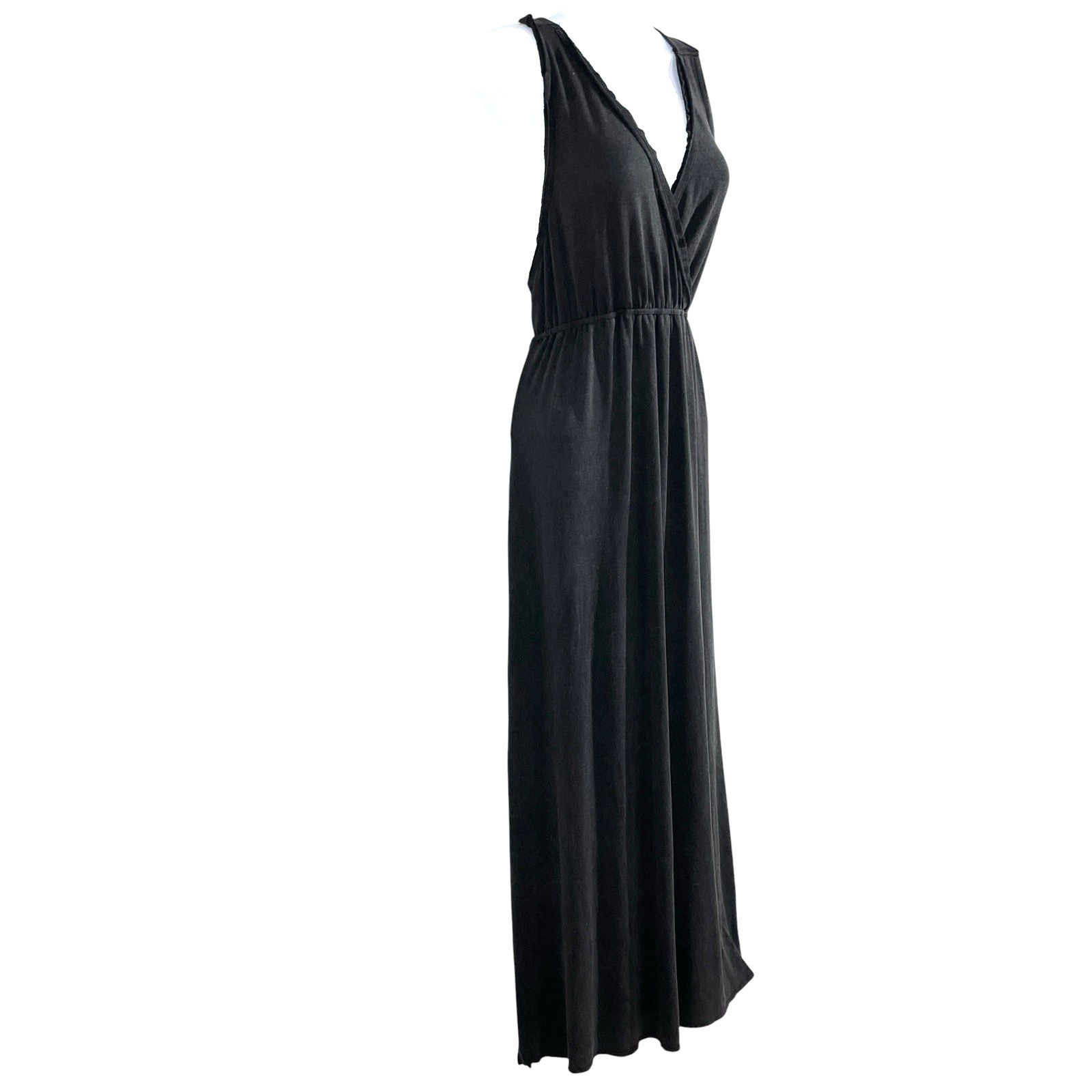 POL Halter Maxi Dress Size M Charcoal Gray Stretch Jersey Surplice V-Neck Boho