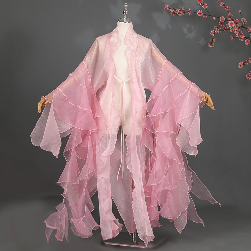 Fairy Hanfu Chiffon Cloak Cardigan Wide Sleeved Coat Wrinkled Chinese Costume