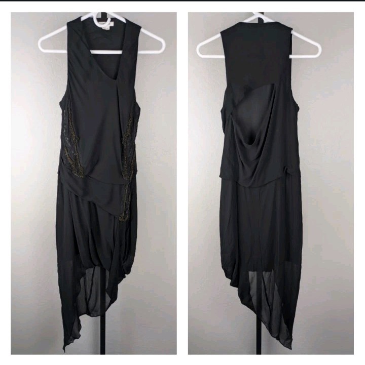 Helmut Lang size 2 black beaded Asymmetric Draped Twist Sleeveless Dress RARE