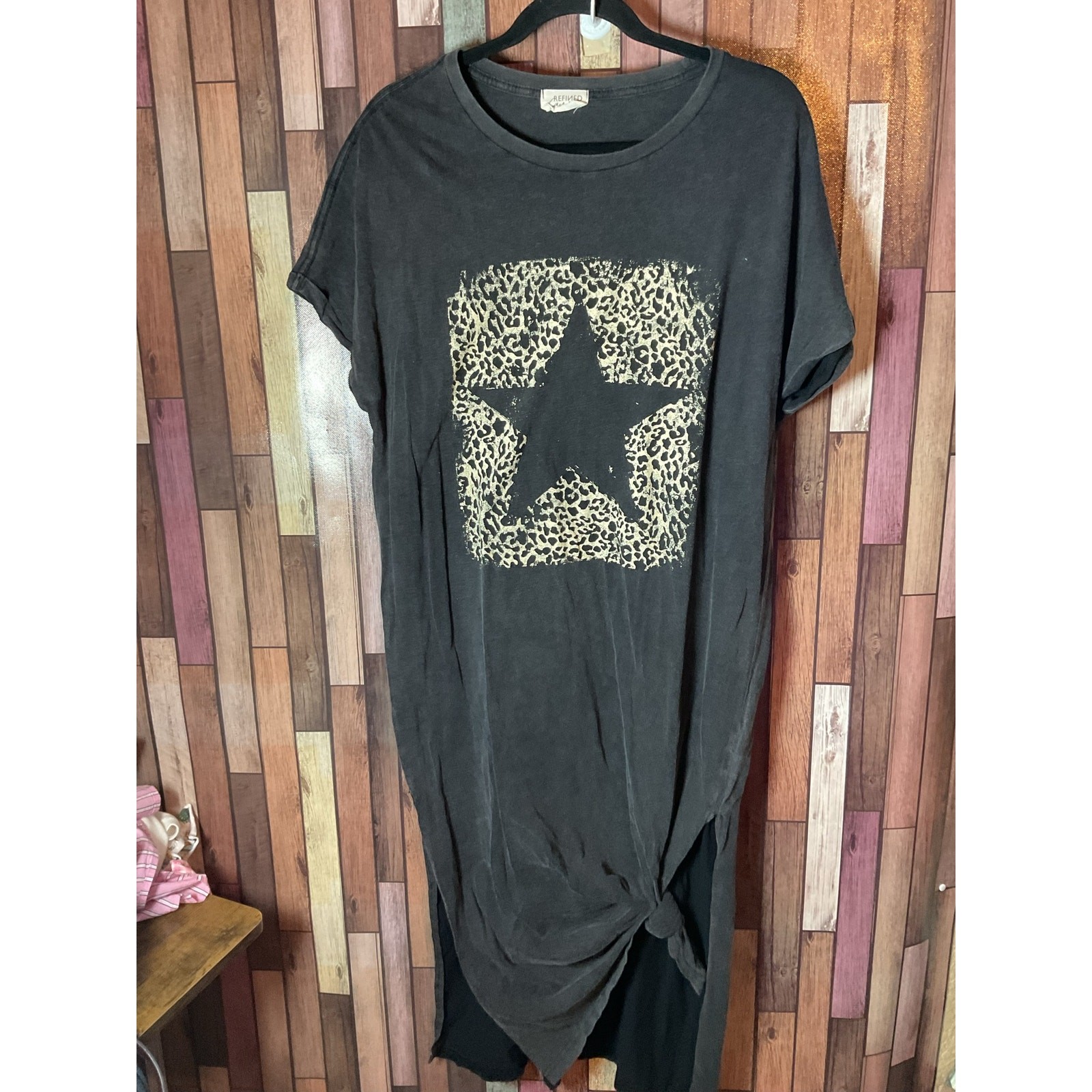 Women’s Refined Canvas Vintage Wash Black Leopard Star Shirt Dress Size M/L