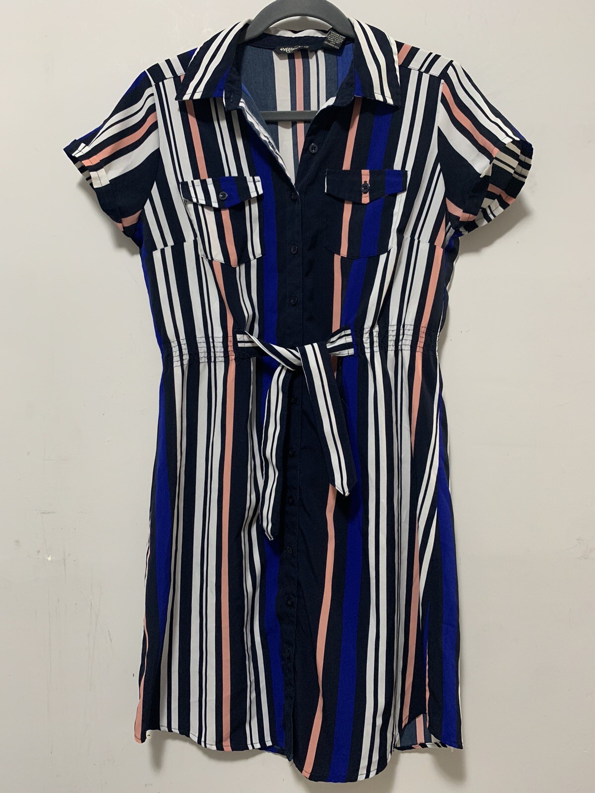 Millennium Women Small Blue Stripe Dress Nautical Button Down Hippie Dressy