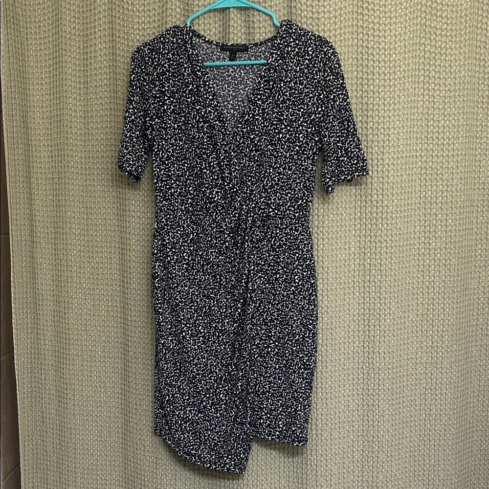 Womens Banana Republic Blue Print Knotted Faux Wrap Dress Stretch Fitted