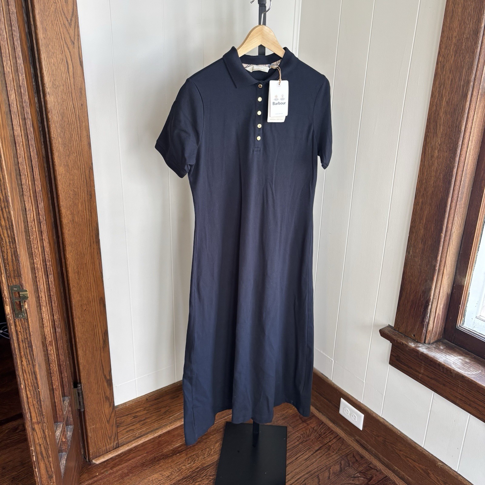 Barbour Women’s 8 Celeste Midi Polo Dress Navy Stretch Cotton Fit & Flare NWT