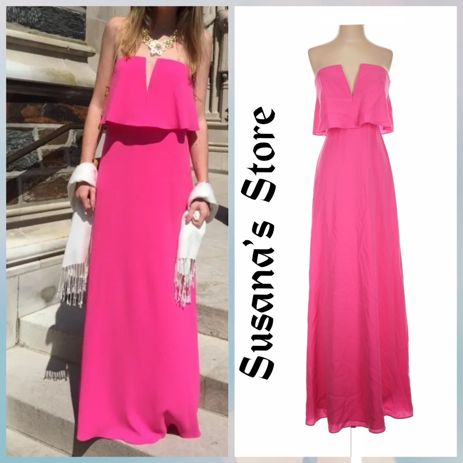 BCBGMAXAZRIA SIZE 2 Alyse Neon Pink Strapless Overlay Drape Maxi Dress