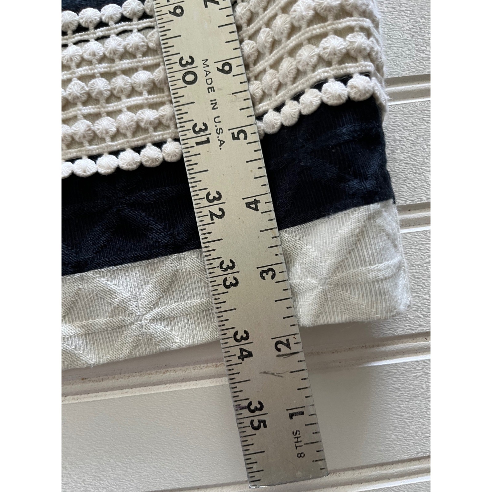 Just Taylor Womens Navy White Striped Pom Pom Trim Sheath Dress Size 8 V-Neck