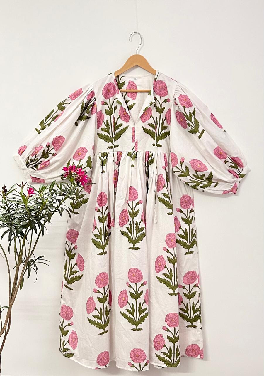 Cotton Block Printed Dress Block Print Dress, Indian Tunics, Hand Printed Dress,