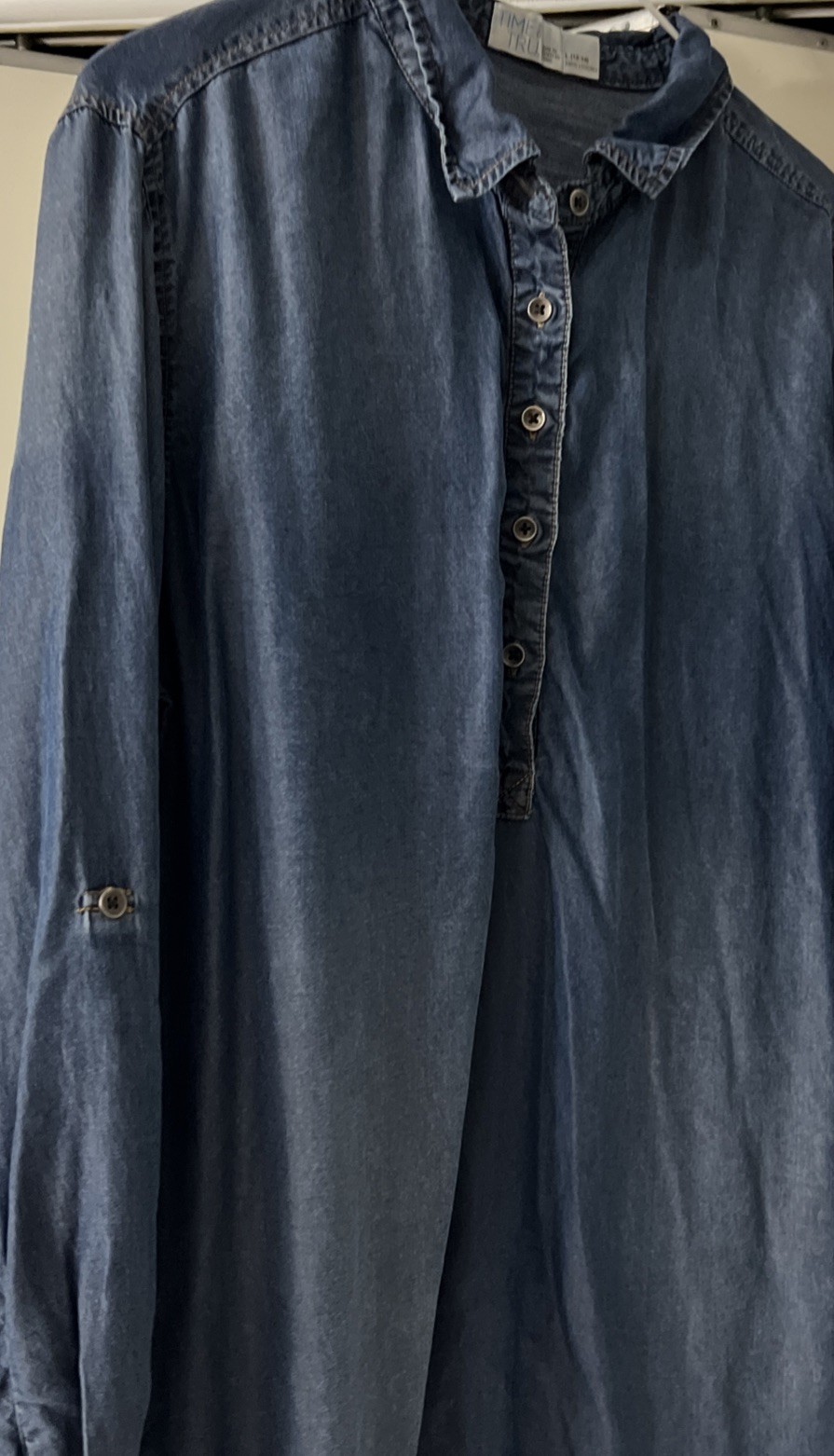 Time and Tru Blue Chambray Tunic Dress – 12-14 Lyocell Boho Casual Denim Style