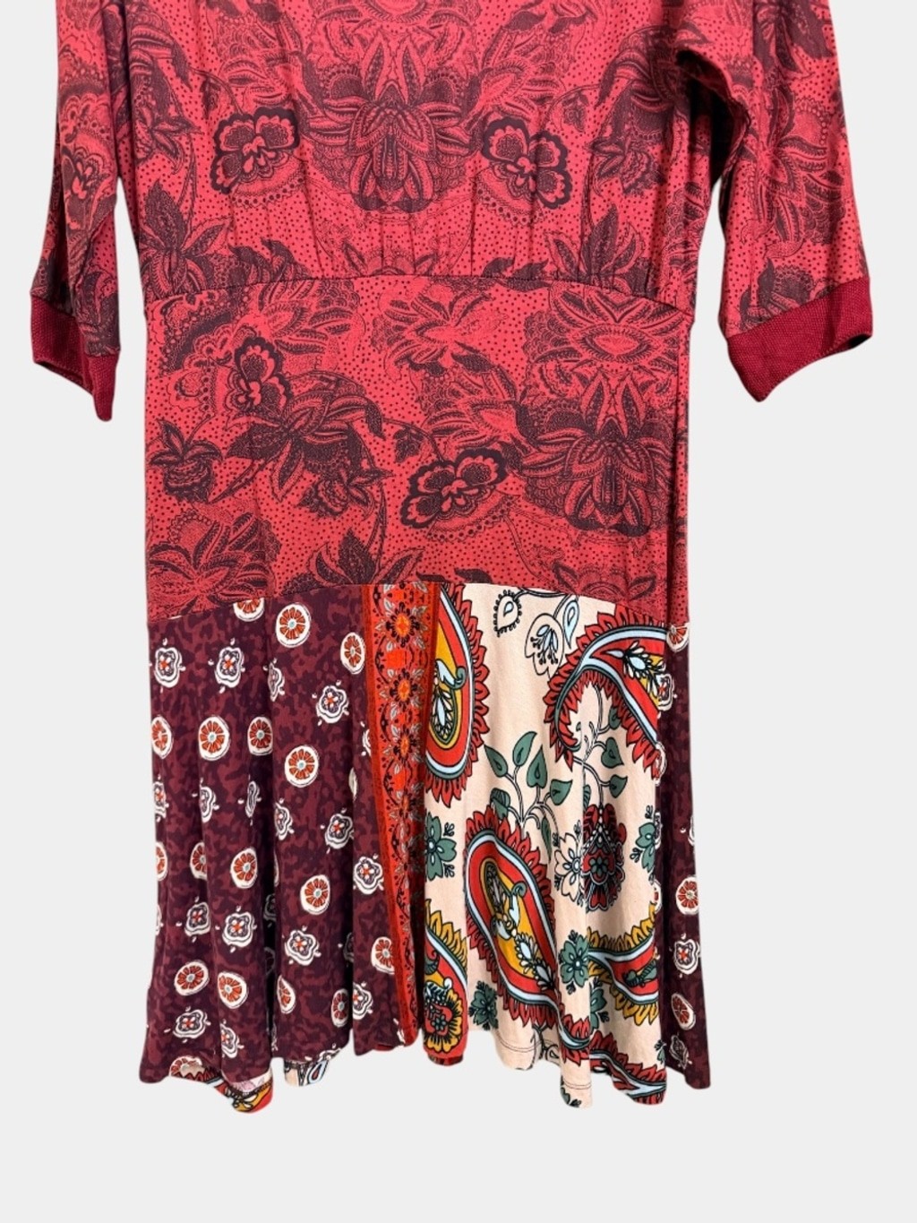 DESIGUAL Indira Red Floral Paisley Mini Dress Casual Summer, Sz L