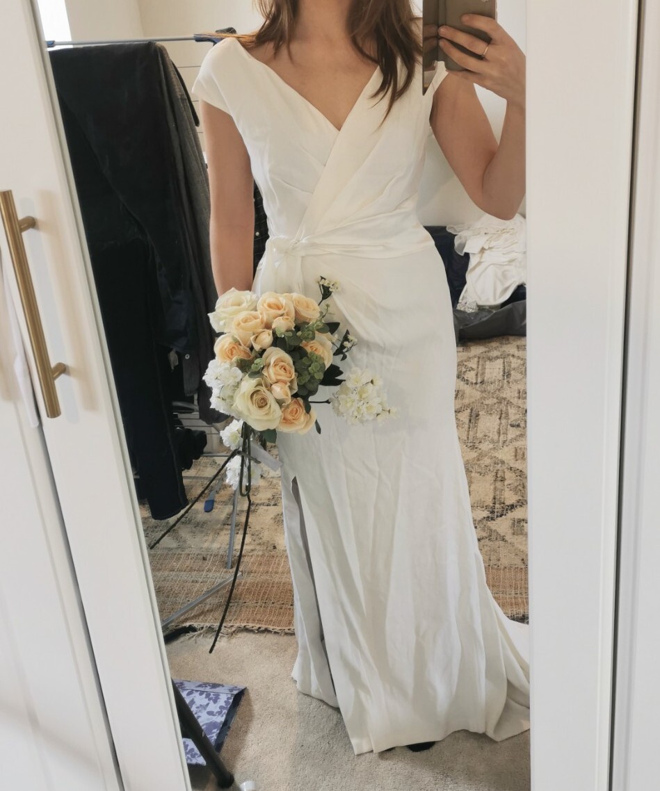 Bridal Wedding Dress Bride Coast Size 10 Floor Length Waist Tie Belt ivory white