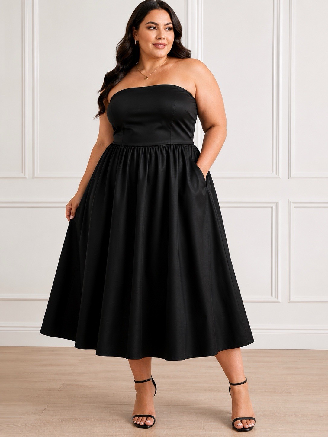 PrettyGarden Women’s Strapless Black Midi A-Line Fit & Flare Dress XXL NWT