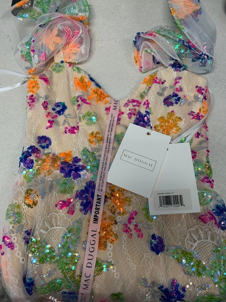 Mac Duggal 68068 Sequin Embellished Ruffle Sleeve Gown Multi Floral Size 0