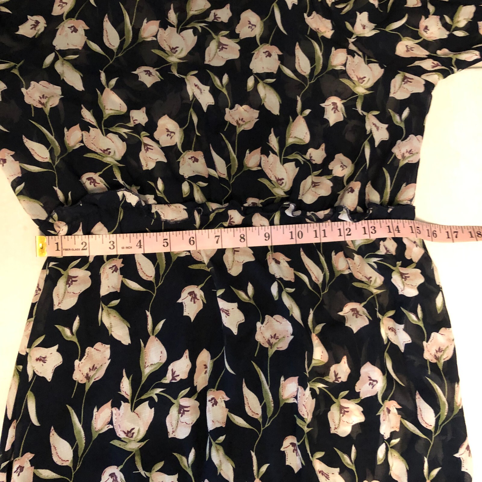 Vila Vimerle Women Black Floral Midi Dress Size 36 = S = 6 Ruffle Long Sleeve