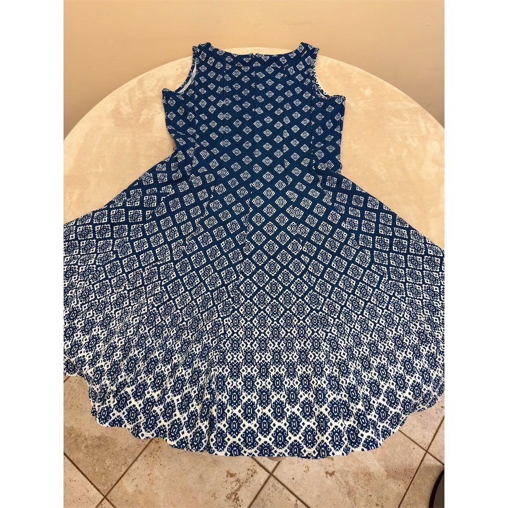 Lavanya Woman Dress Womens 2XL Plus Navy Blue Geometric Fit & Flare Midi