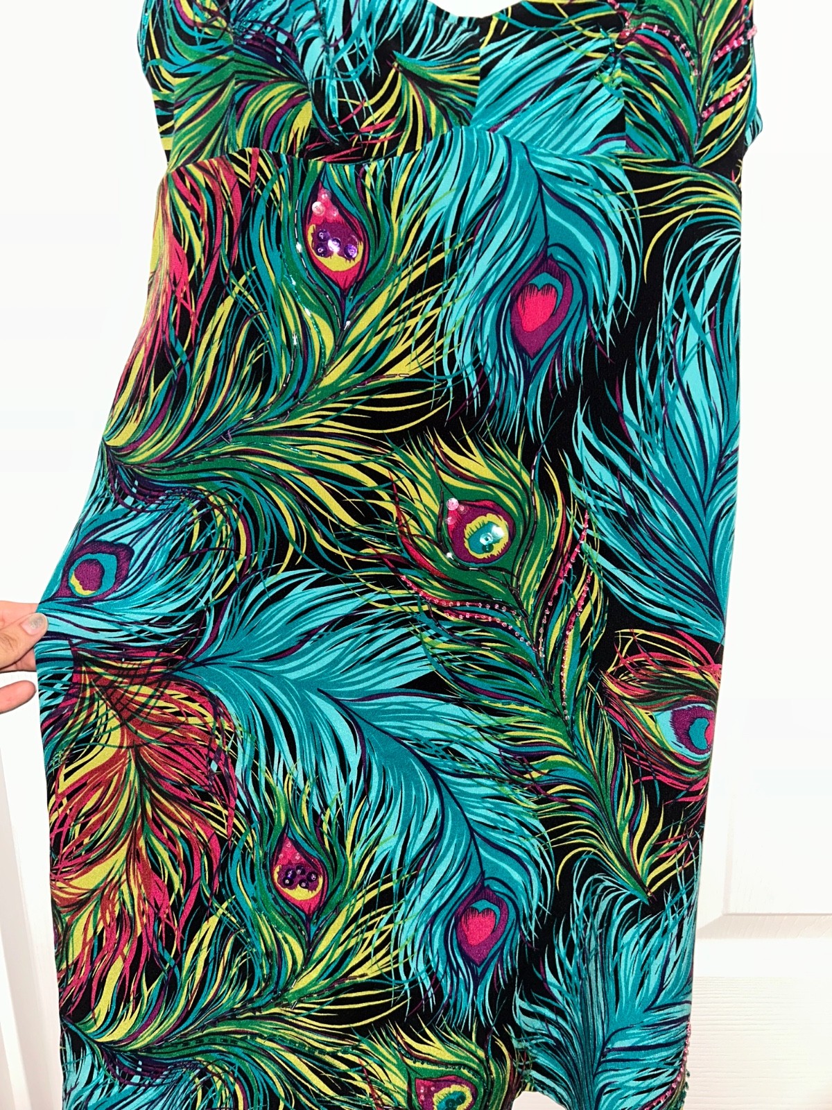Vintage Nanette Lepore Silk Peacock Feather Beaded Slip Dress Y2K Size 4