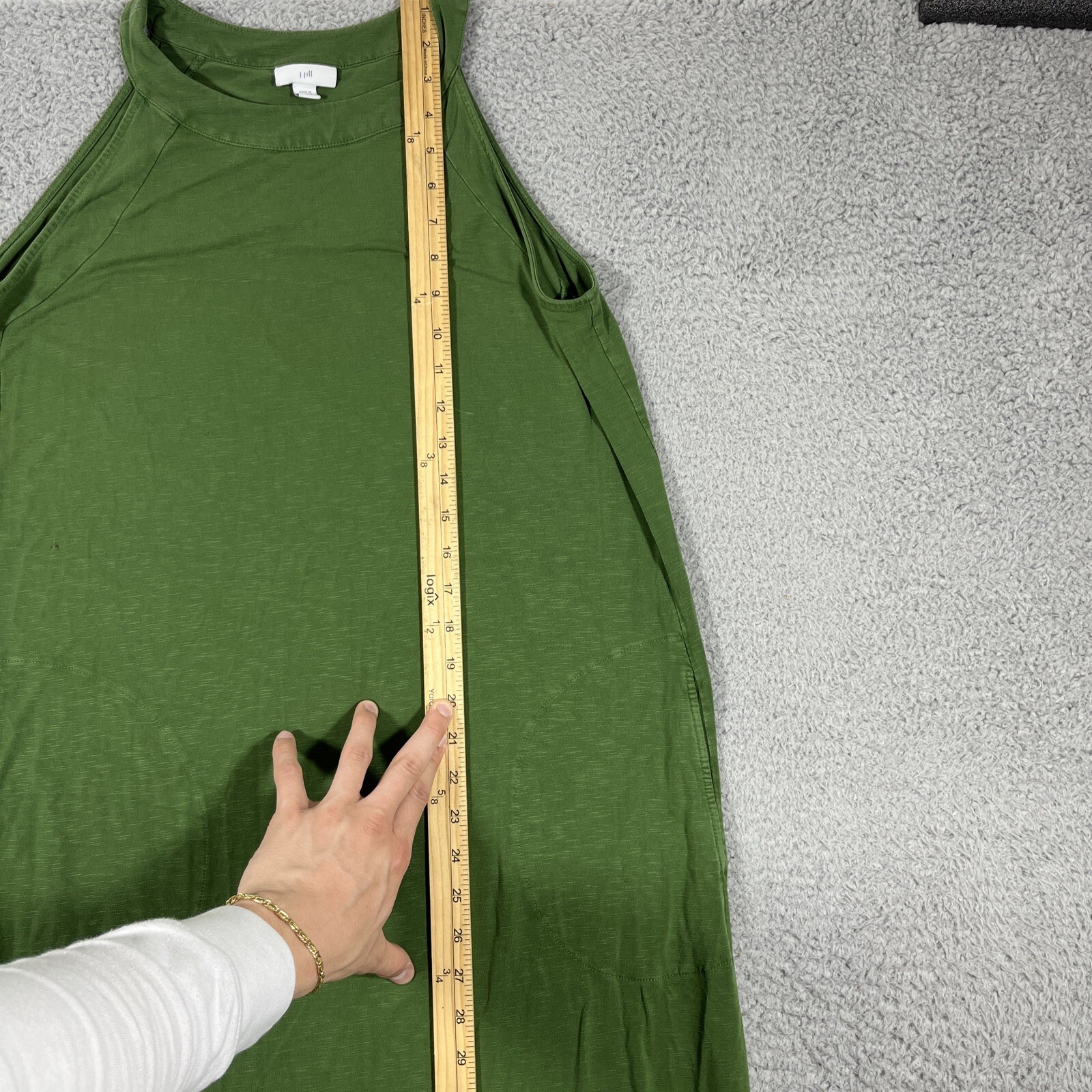 J Jill Olive Green M Stretch Slub Jersey Knit High Neck Long Maxi Dress Pockets
