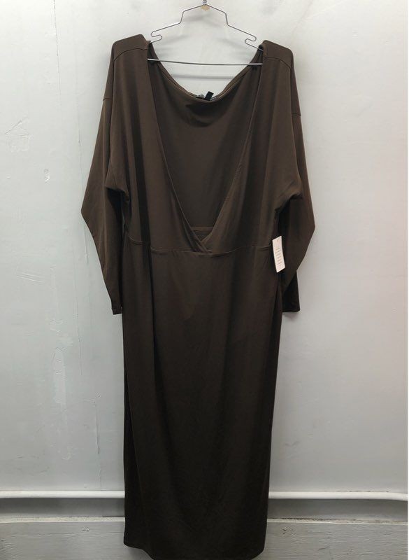 Eloquii Women’s Brown V-Neck Long Sleeve Knit Midi Dress Plus Size Sz 18 NWT