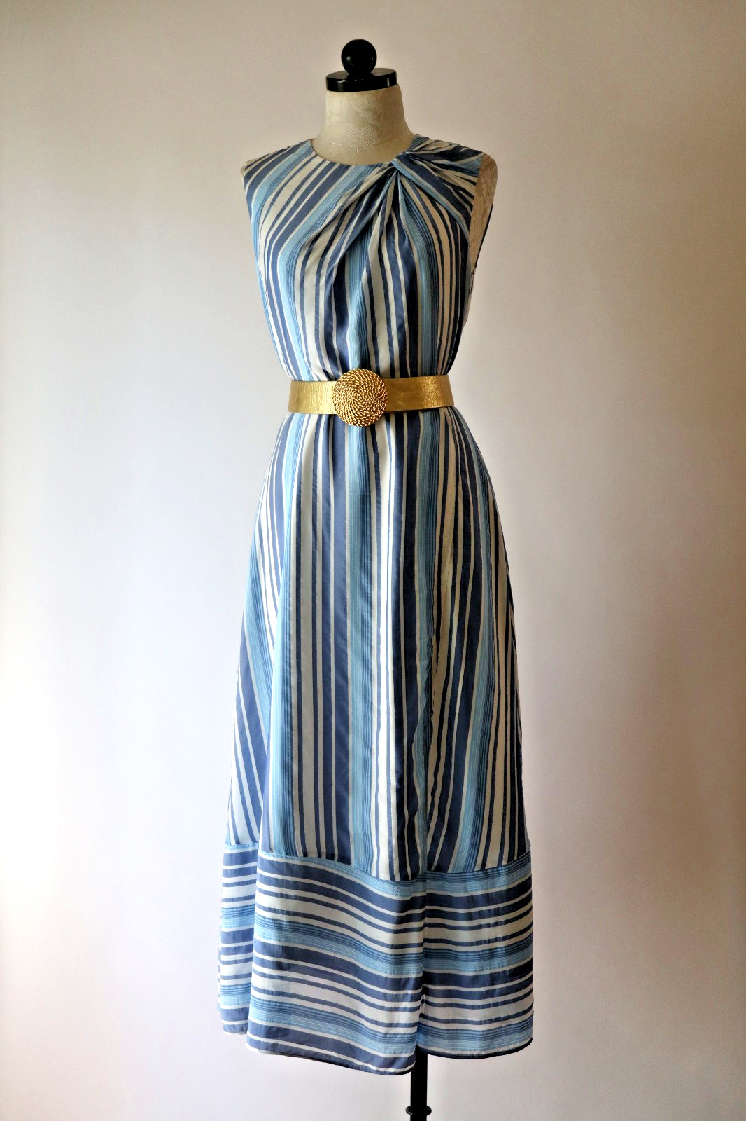 Milly Nautical Blue White Stripe Chiffon Knot Sleeveless Midi Long Dress Women 4