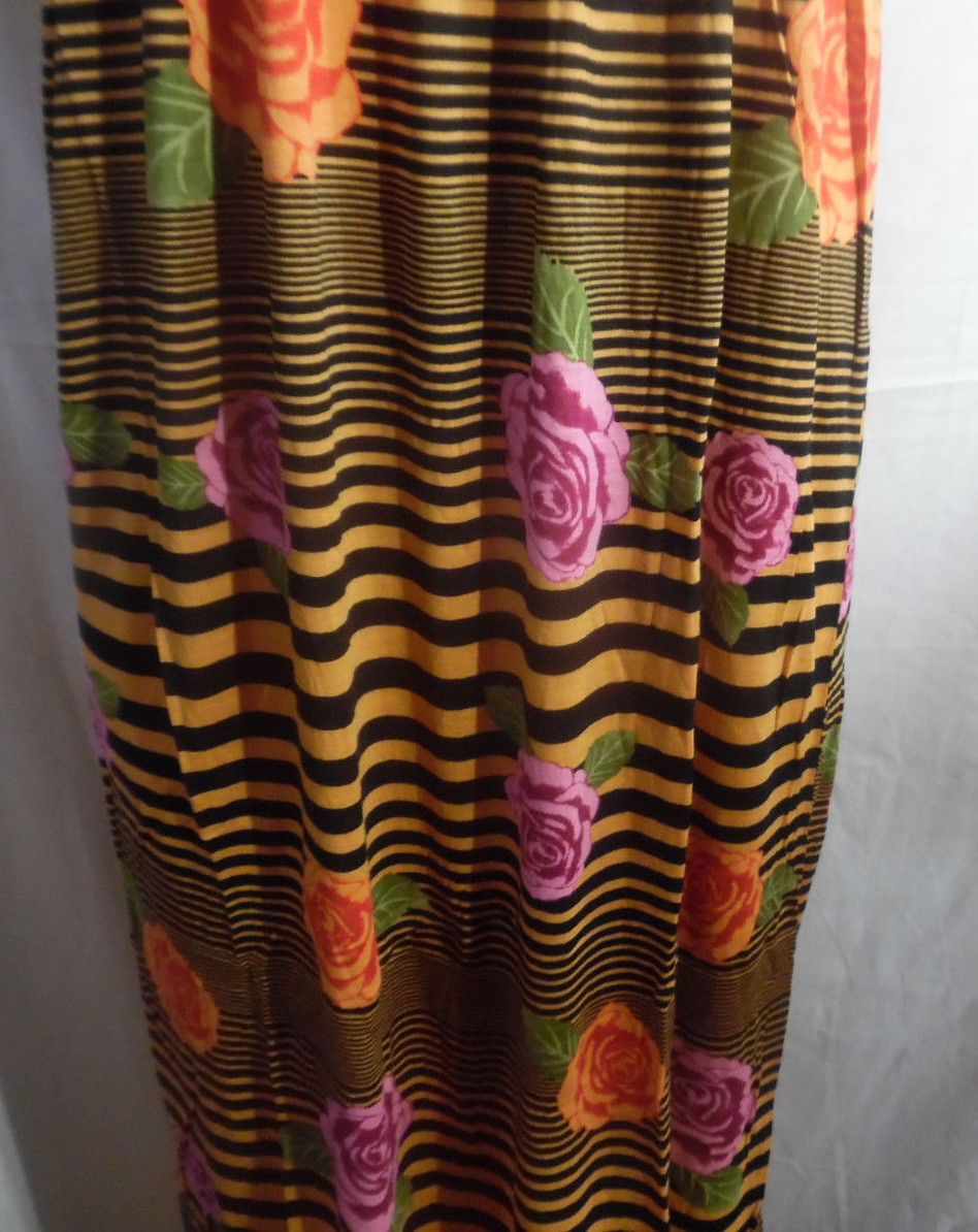 GOLD BLACK ROSES PINK LILAC etc ELASTIC TOP LONG STRAPLESS DRESS RAYON 1X
