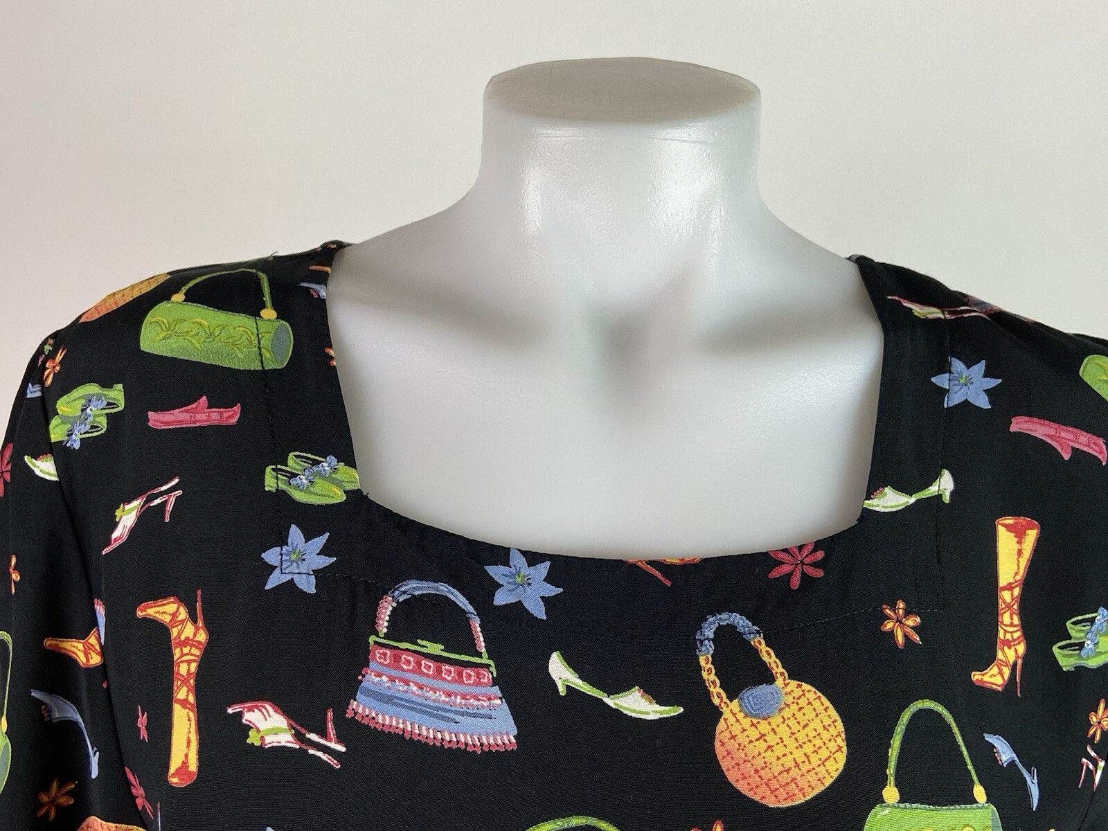 Coldwater Creek Size Medium Black Maxi Dress Shoe Purses Handbags Print Vintage