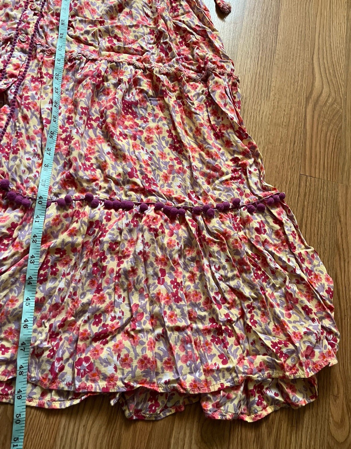 Poupette St Barth Midi Dress Sleeveless Pompom Bohemian Floral Size S