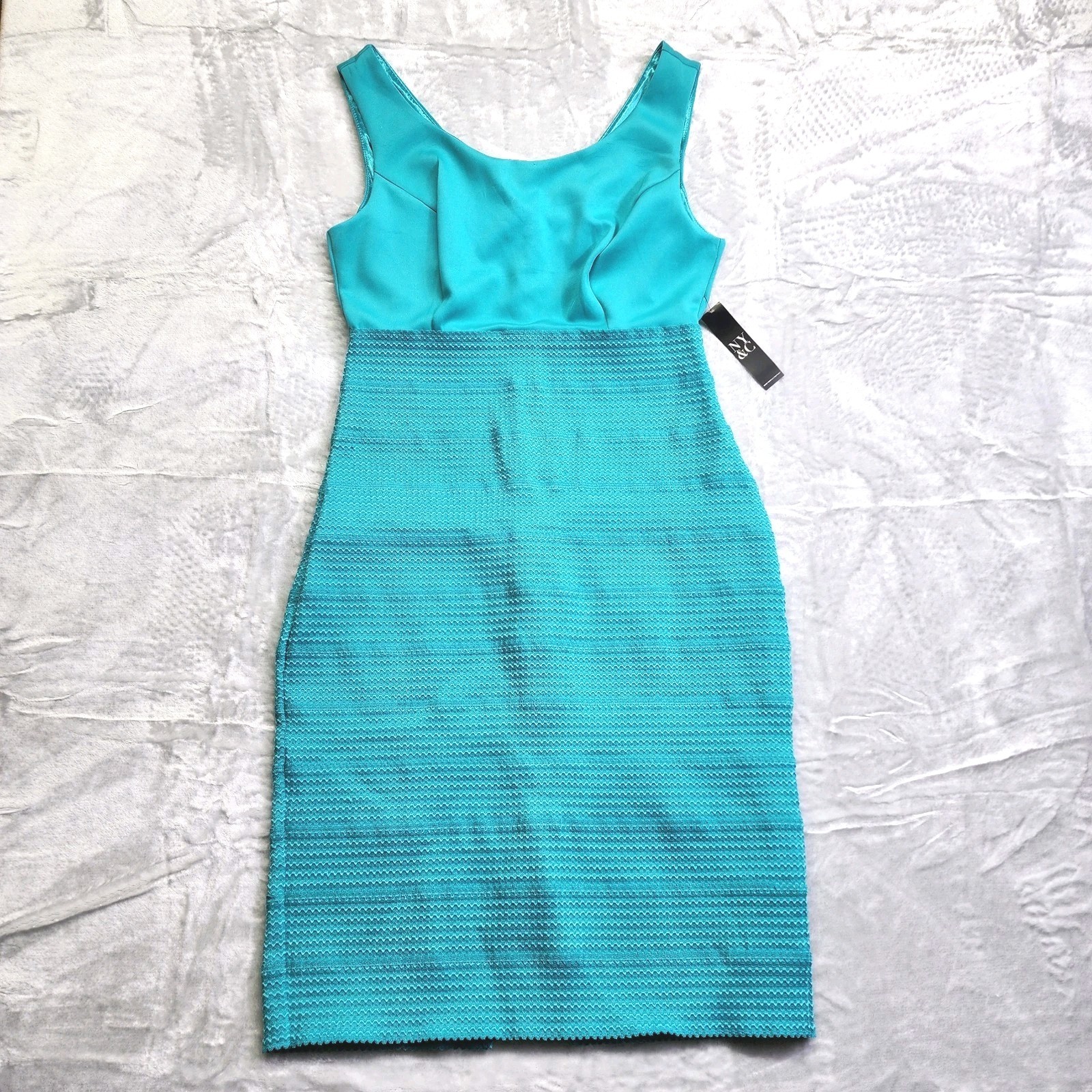 NY & Co Turquoise Sleeveless Sheath Dress M Stretch Classic Semi-Formal Cocktail